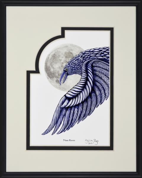 Moon Raven -Framed Digital Art Print - 8" x 10" picture