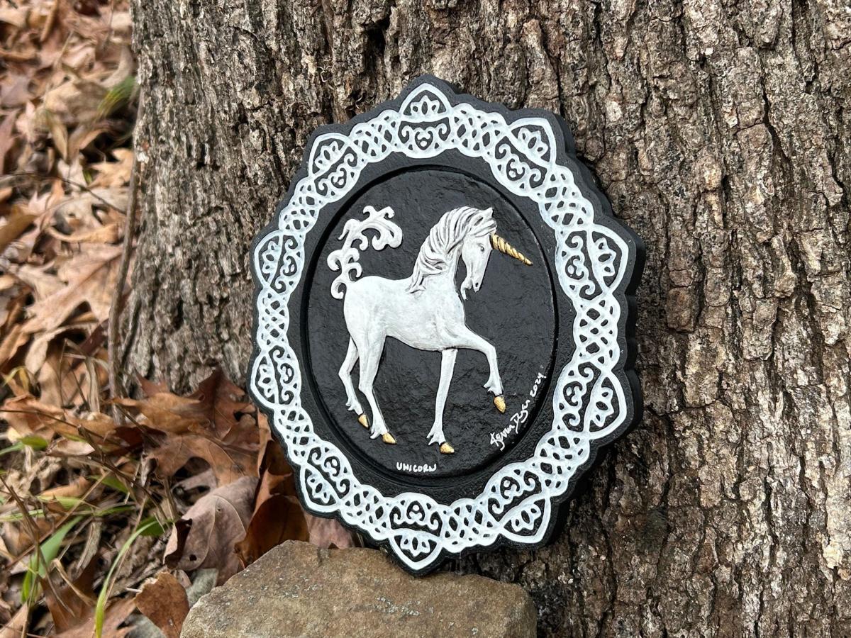 Unicorn - Hand Painted Cast Paper | Fantasy Fine Art | Aesthetic Wall Décor | Mythological Creature picture