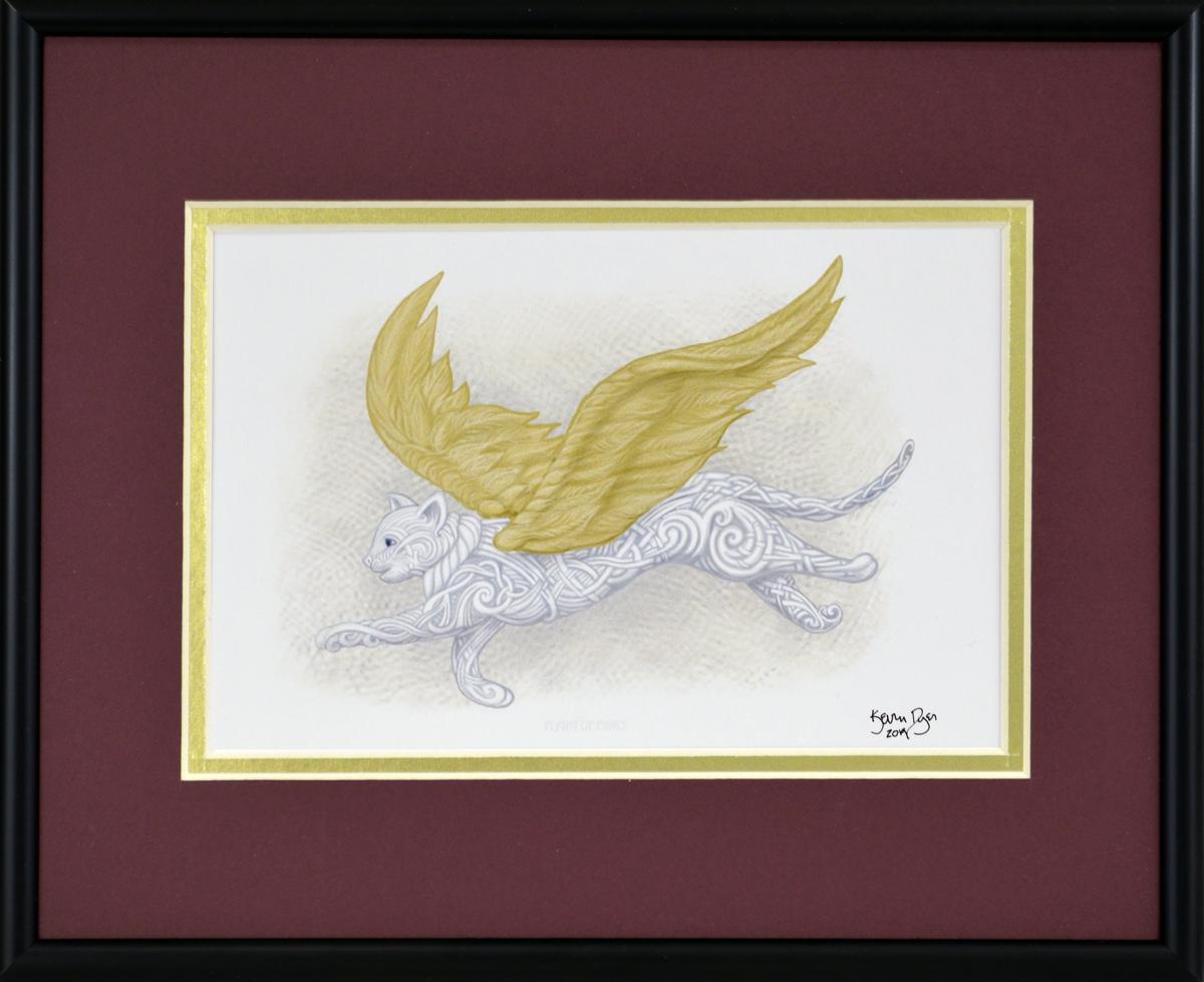 Flight of Fancy - Framed Digital Print - Flying Cat - Cat Angel - 8" x 10" picture