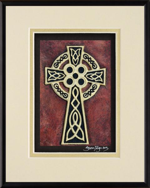 Celtic High Cross Framed Hand Painted Paper Casting picture