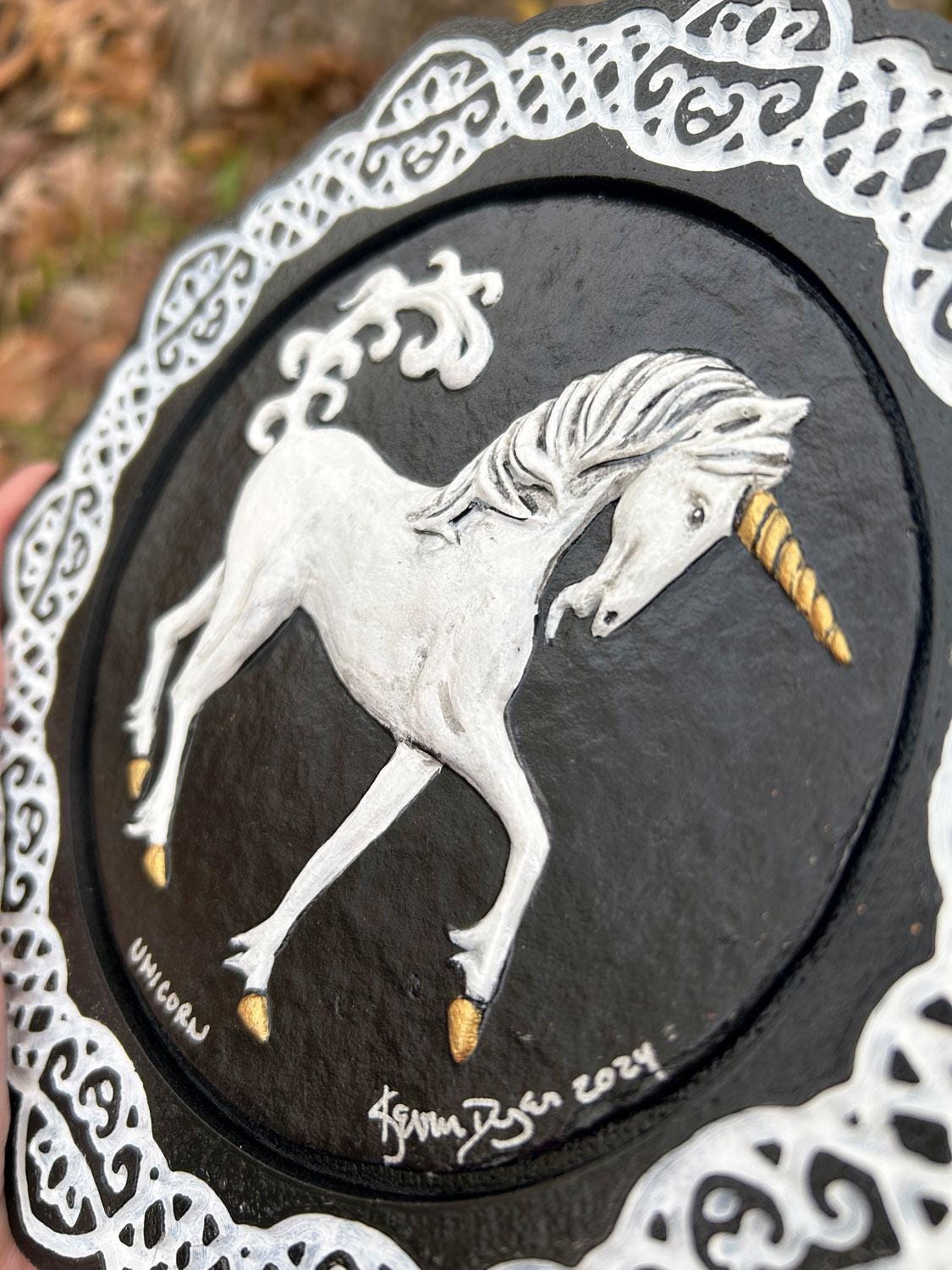 Unicorn - Hand Painted Cast Paper | Fantasy Fine Art | Aesthetic Wall Décor | Mythological Creature picture