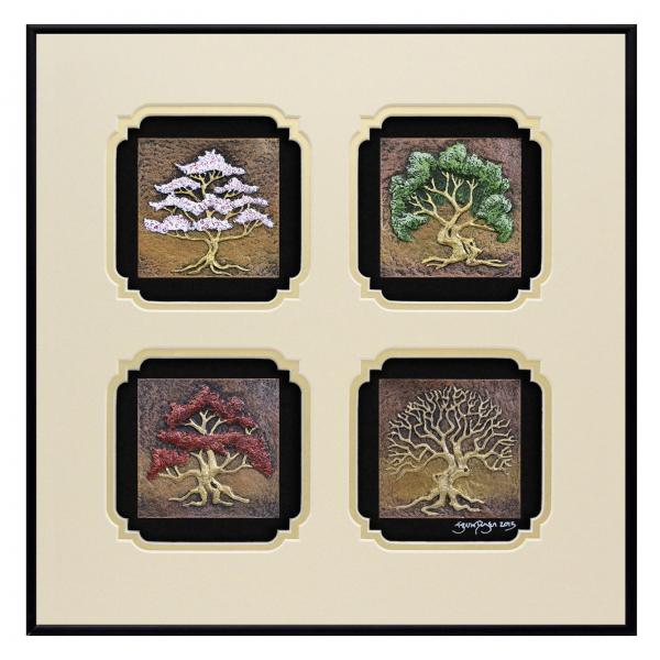 Four Seasons Hand Painted Cast Paper in Designer Frame picture