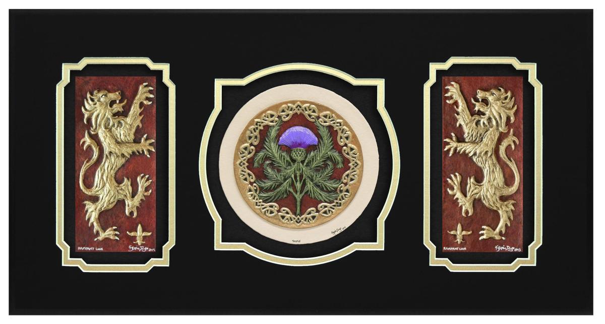 Scottish Triptych - Cast Paper - Celtic art - Scottish art - Scottish Gaelic - Scotland - Scottish clan - Emblem of Scotland picture