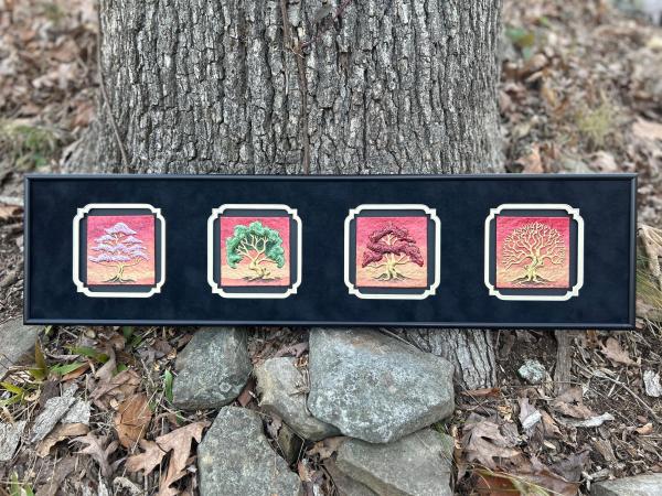 Four Seasons 8" x 32" - Hand Painted Cast Paper - Trees - Seasons - Spring, Summer, Autumn and Winter