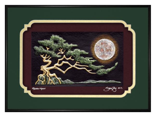 Rising Moon Framed hand painted cast paper picture