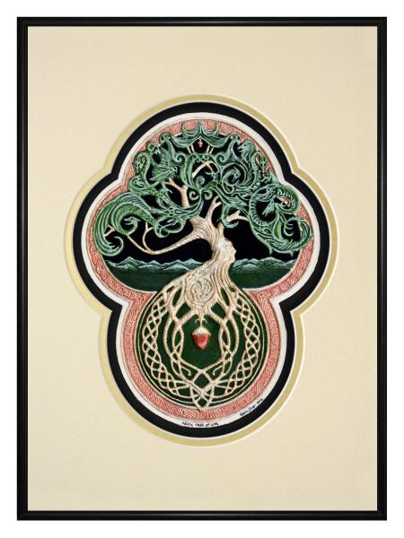 Celtic Tree of Life - Framed Hand Painted Cast Paper - Designer Frame picture