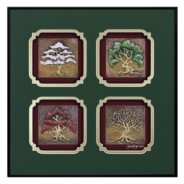 Four Seasons Hand Painted Cast Paper in Designer Frame picture