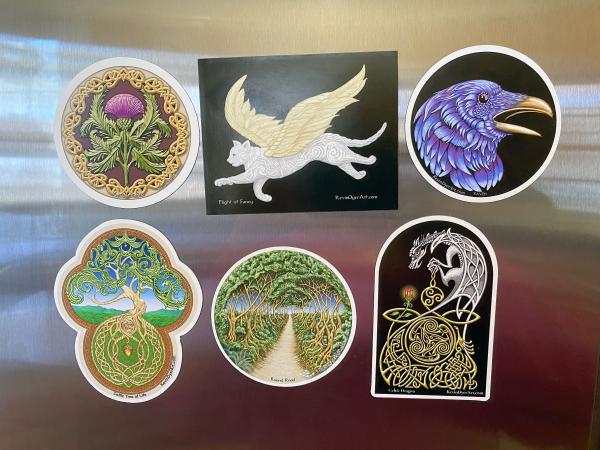 Celtic Die-Cut Magnet 6 pack  - Irish Scottish Yggdrasil Celtic Raven Tree of Life Thistle Cat