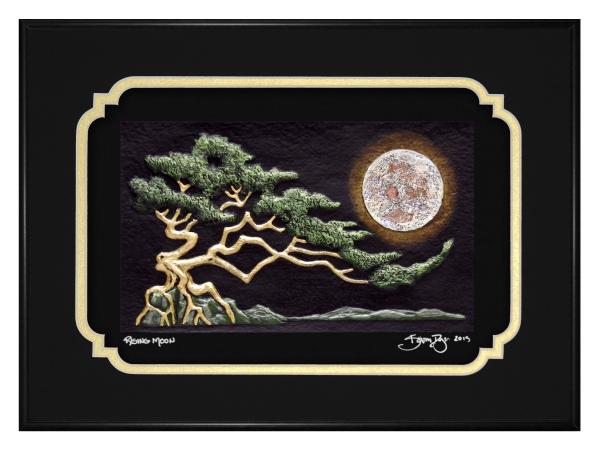 Rising Moon Framed hand painted cast paper picture