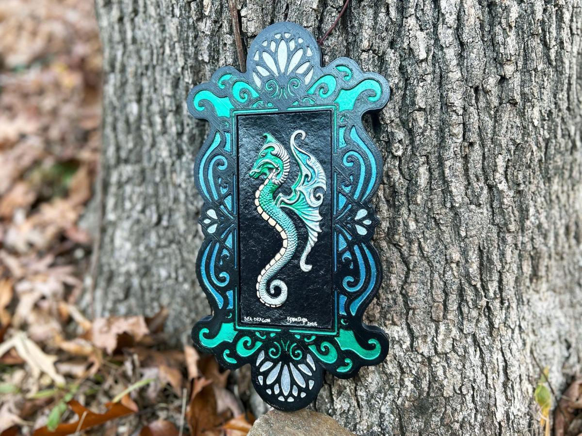 Sea Dragon  - Kevin Dyer Cast Paper - Fantasy Water Drake Wyrm Ocean Undine 3d Dimensional Hanging Wall Decor Aesthetic Handpainted Colorful picture