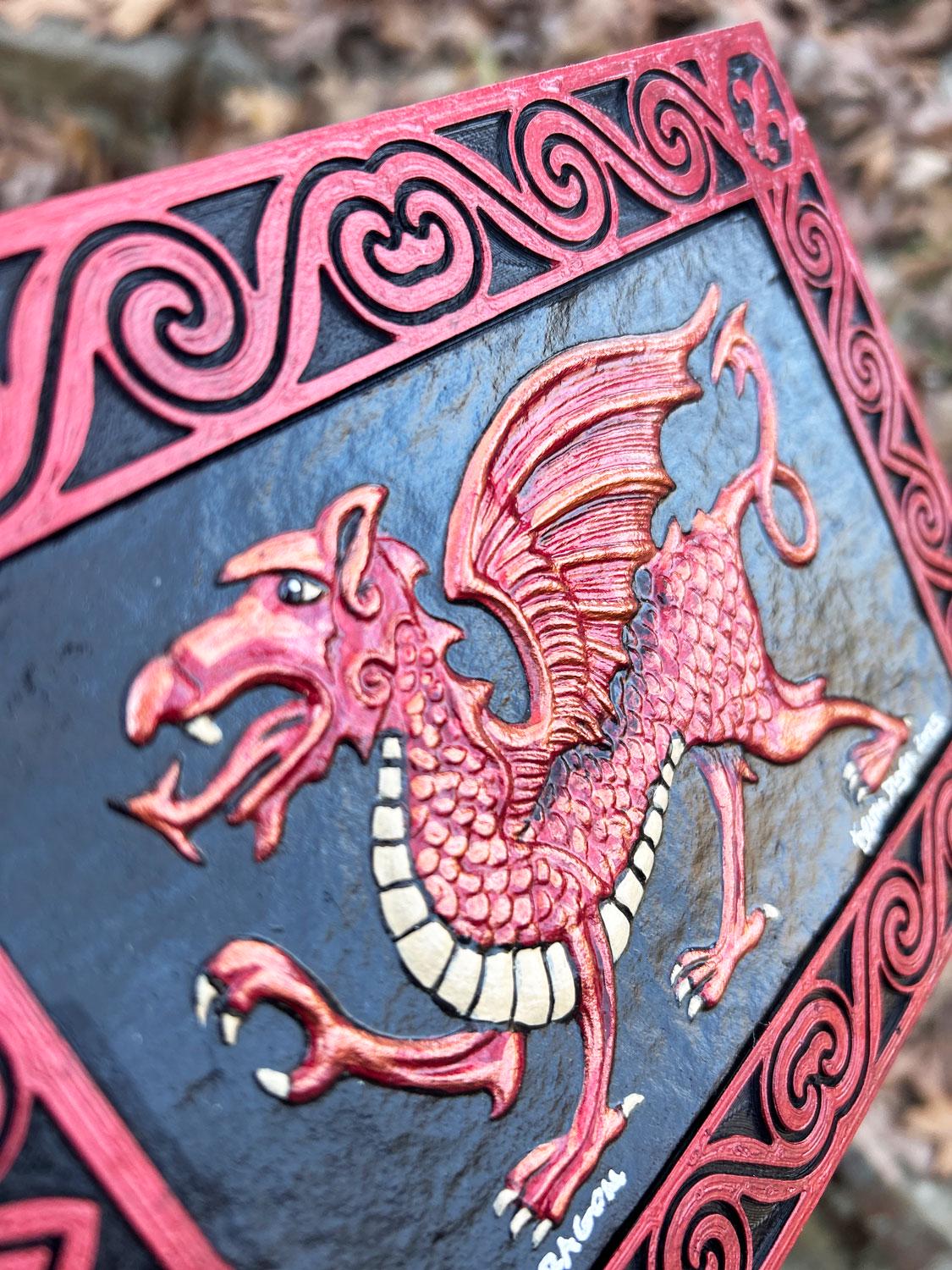 Welsh Dragon - Cast Paper - Fantasy art - Celtic Dragon - Celtic Knot -  Draco - Wyrm - Red Dragon - Wales - United Kingdom picture