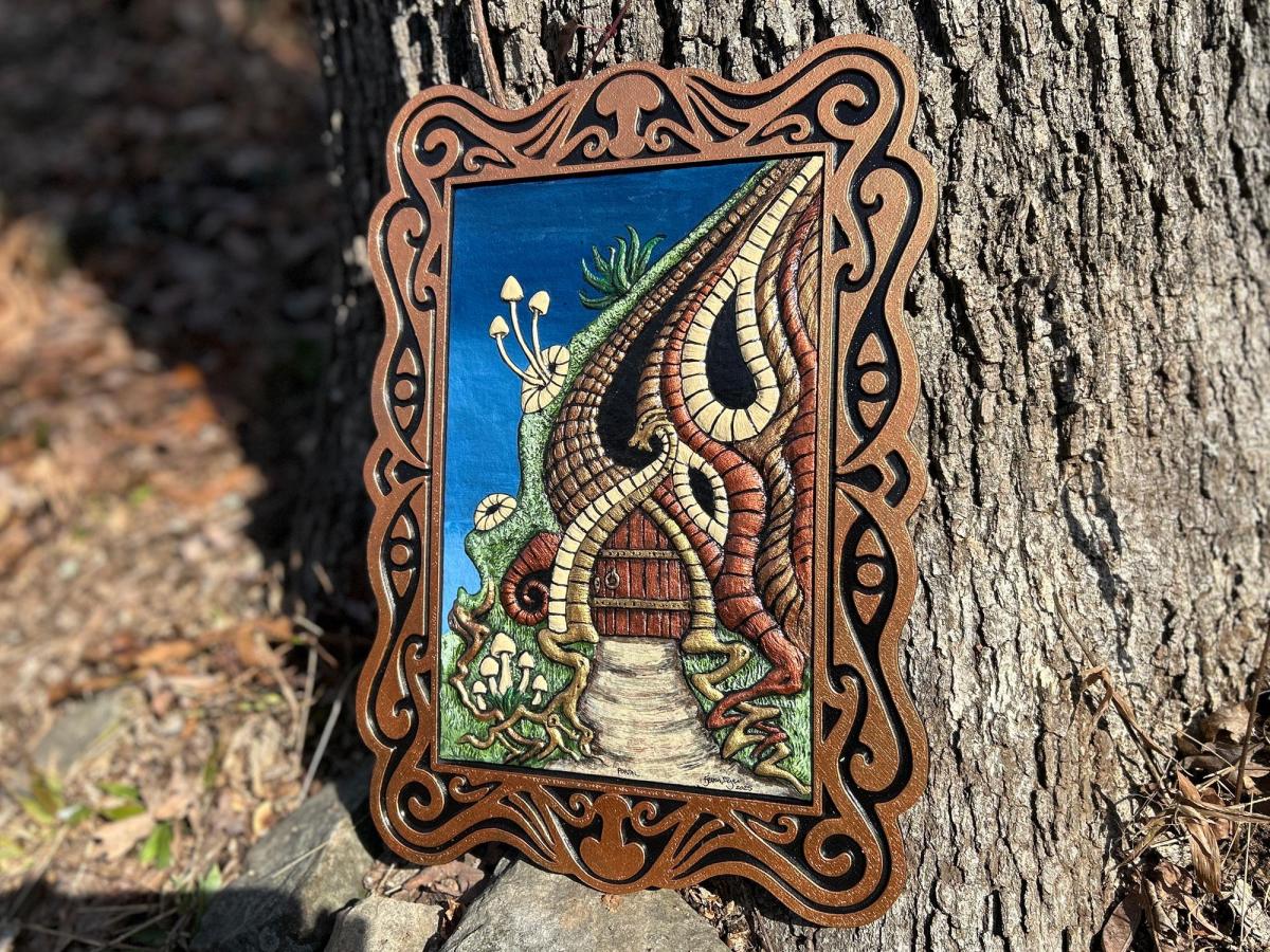 Portal - Handpainted  Cast Paper Kevin Dyer - fantasy art nature small door hobbit hole fairy house wonderland picture