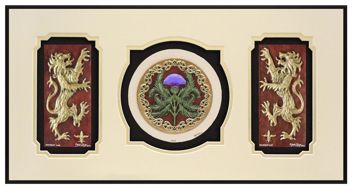 Scottish Triptych - Cast Paper - Celtic art - Scottish art - Scottish Gaelic - Scotland - Scottish clan - Emblem of Scotland picture