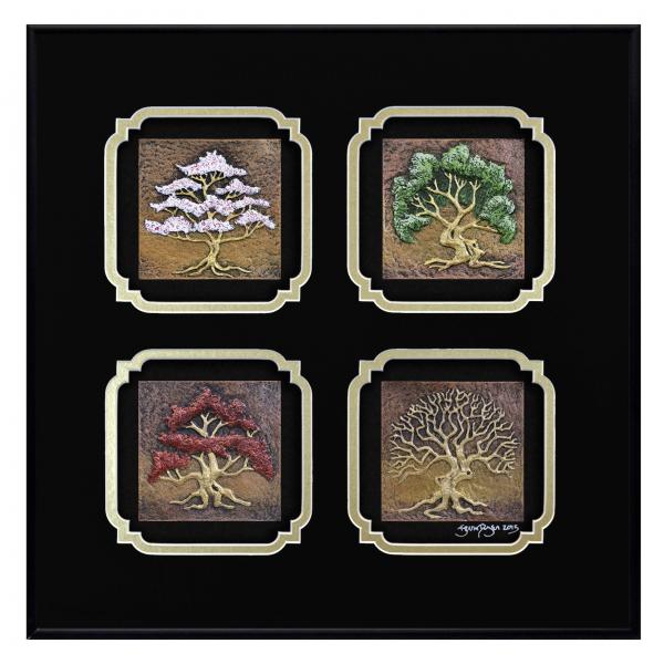 Four Seasons Hand Painted Cast Paper in Designer Frame