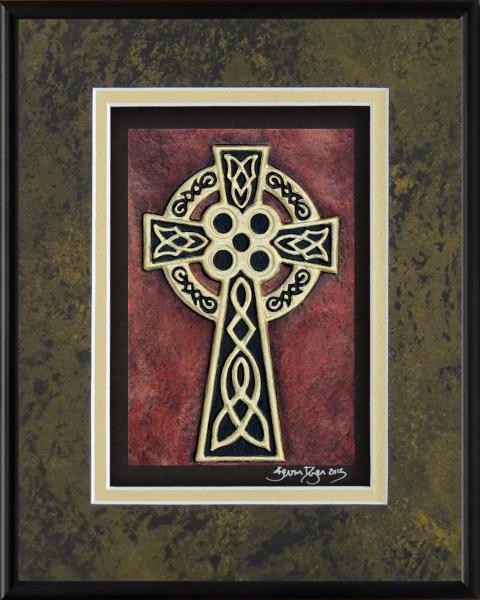Celtic High Cross Framed Hand Painted Paper Casting