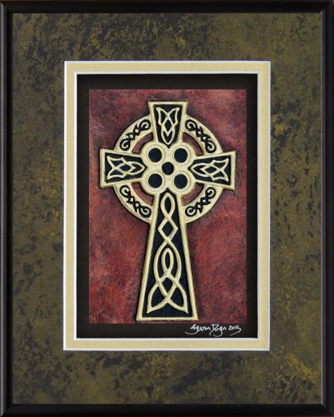 Celtic High Cross Framed Hand Painted Paper Casting picture