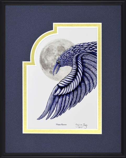 Moon Raven -Framed Digital Art Print - 8" x 10" picture