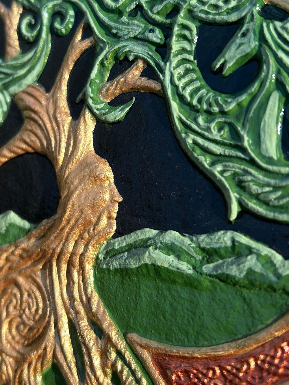 Celtic Tree of Life- Hand Painted Cast Paper - Aesthetic wall decor -  Great Oak - Acorn - Irish art  yggdrasil picture