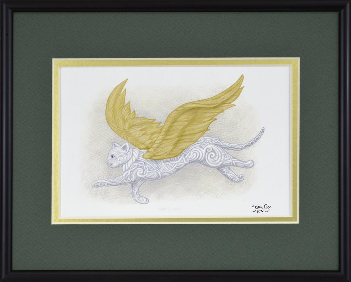 Flight of Fancy - Framed Digital Print - Flying Cat - Cat Angel - 8" x 10" picture