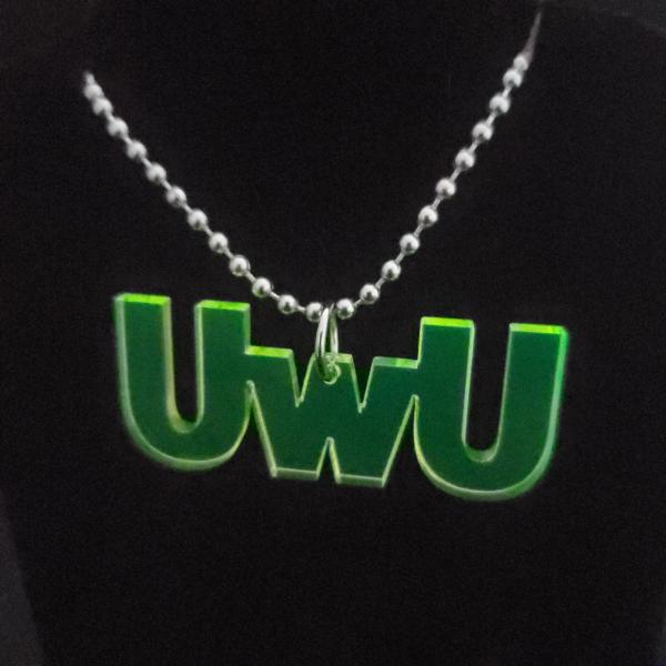 Acrylic green uwu necklace
