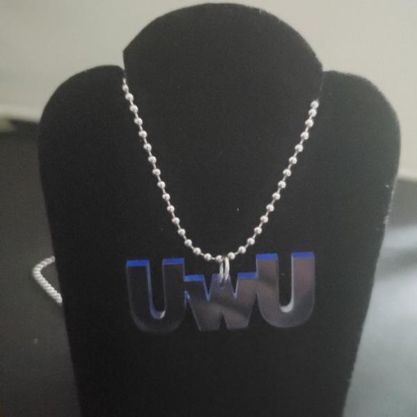 Acrylic blue uwu necklace