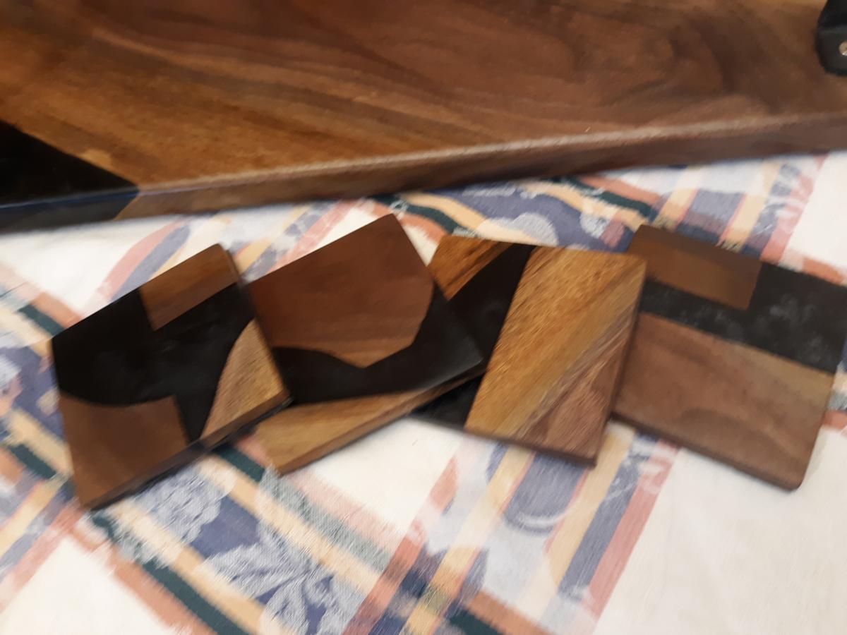 Epoxy Resin Black River Serving Tray with Coaster Set picture