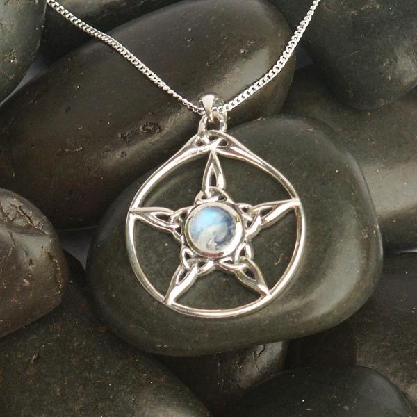 Silver Moonstone Triquetra Pentacle Pendant - PSS-456 picture