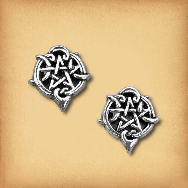 Silver Heart Pentacle Stud Earrings - ESS-3161