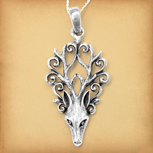 Silver Stag's Head Pendant - PSS-G260S