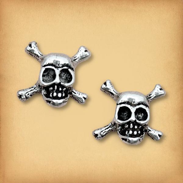 Silver Skull and Cross Bones Stud Earrings - ESS-620