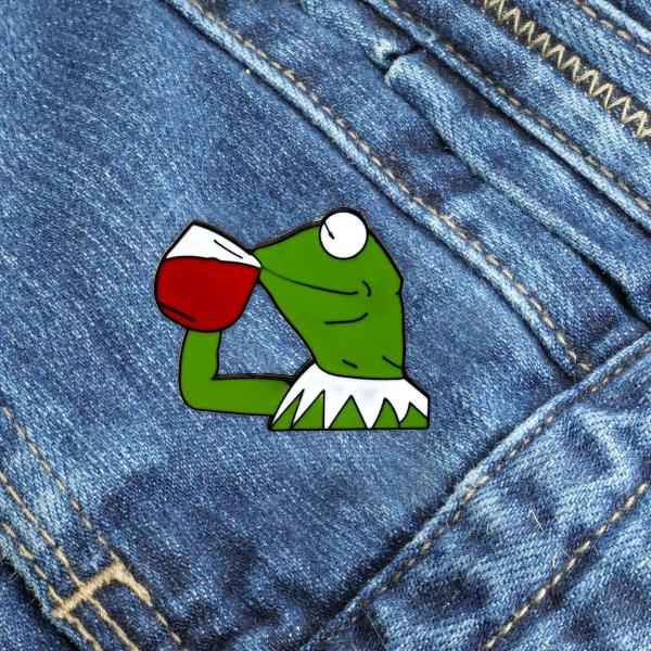 Tea Drinking Kermit Enamel Pin - PIN-080 picture