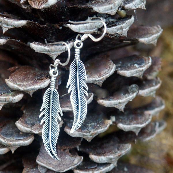 Silver Feather Dangle Earrings - ESS-9703 picture
