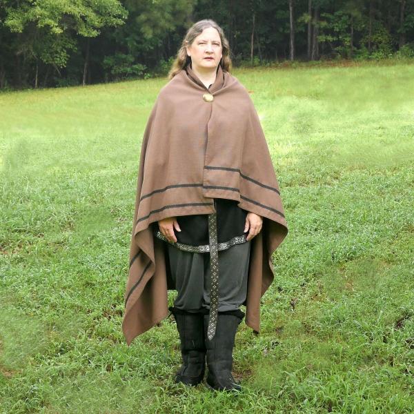 Chocolate Brown Viking-Style Cloak with Trim - CLK-128 picture