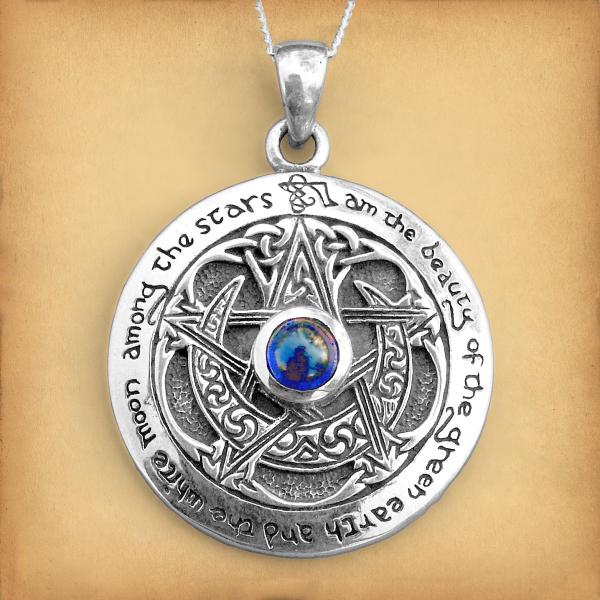 Silver Sapphire Moon Pentacle Pendant - PSS-2320 picture