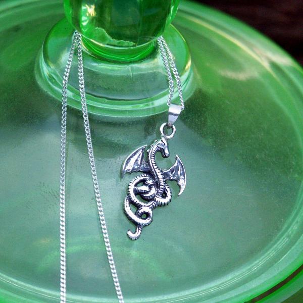 Silver Coiled Dragon Pendant - PSS-1920 picture