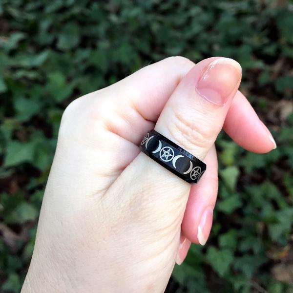 Black Steel Triple Moon Ring - RST-A410 picture