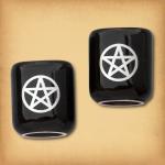 Pair of Plain Black with Silver Pentacles Mini Candle Holders - CAN-605