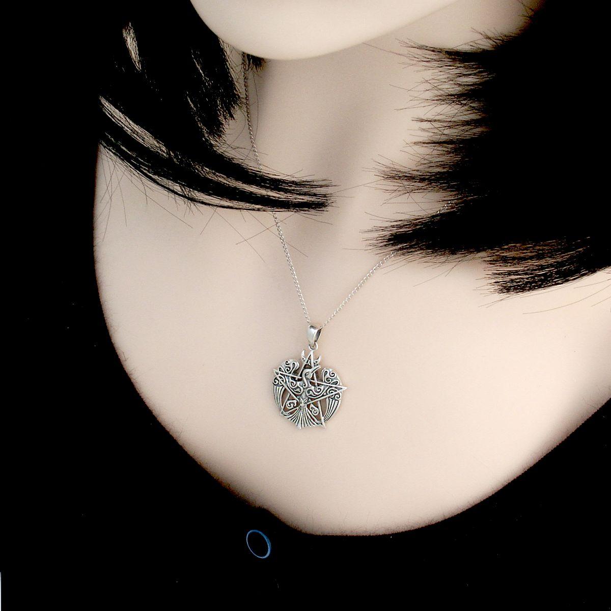 Silver Crescent Raven Pendant - PSS-153 picture