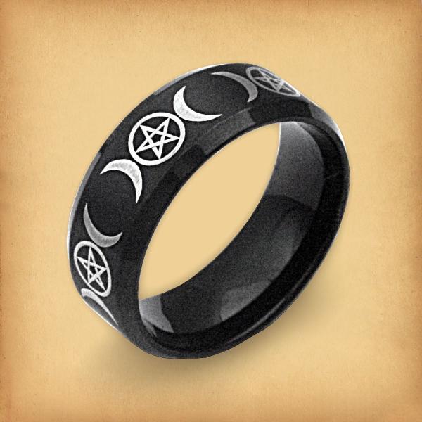 Black Steel Triple Moon Ring - RST-A410