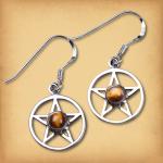 Silver Pentacle Earrings w/ Tiger Eye - ESS-169