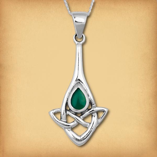 Silver Celtic Dewdrop Pendant w/Agate - PSS-601
