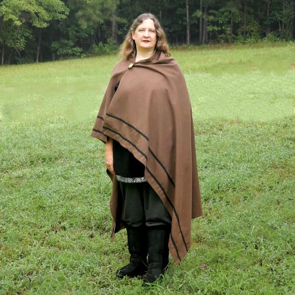 Chocolate Brown Viking-Style Cloak with Trim - CLK-128 picture