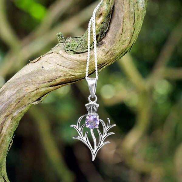 Silver Amethyst Thistle Pendant - PSS-491 picture