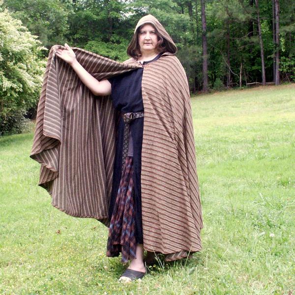 Extra Long Brown Striped Full Circle Cloak with Hood - CLK-079 picture