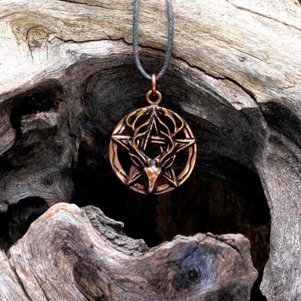 Bronze Stag Head Pentacle Pendant - PBZ-211 picture