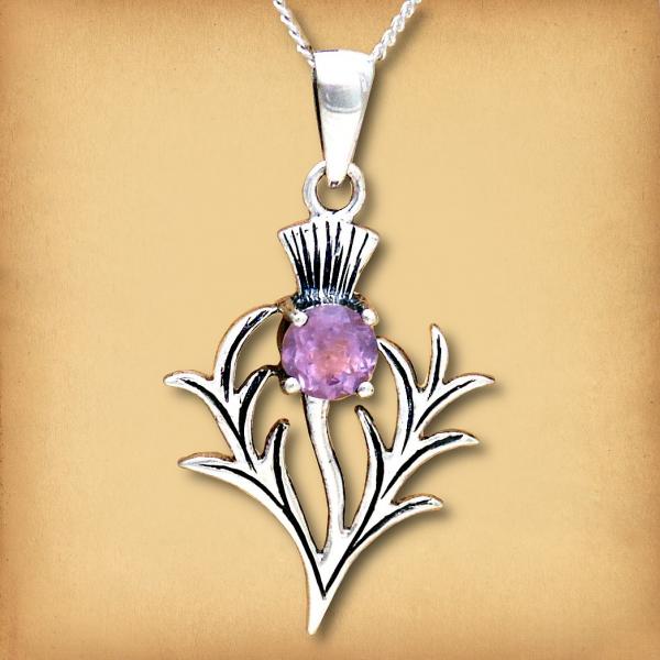 Silver Amethyst Thistle Pendant - PSS-491 picture