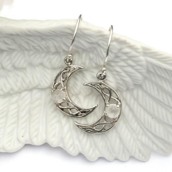 Silver Crystal Moon Earrings - ESS-G270 picture