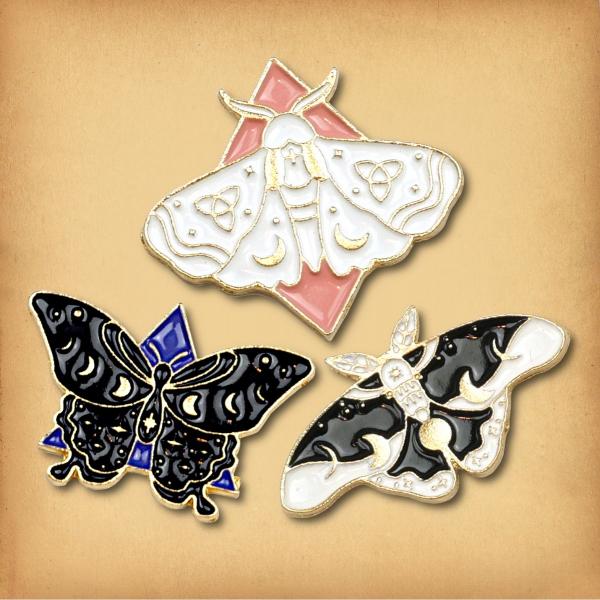 Set of Three Moth Enamel Pins - PIN-192