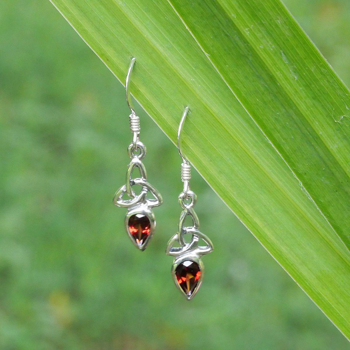 Silver Garnet Trinity Knot Earrings - ESS-256 picture