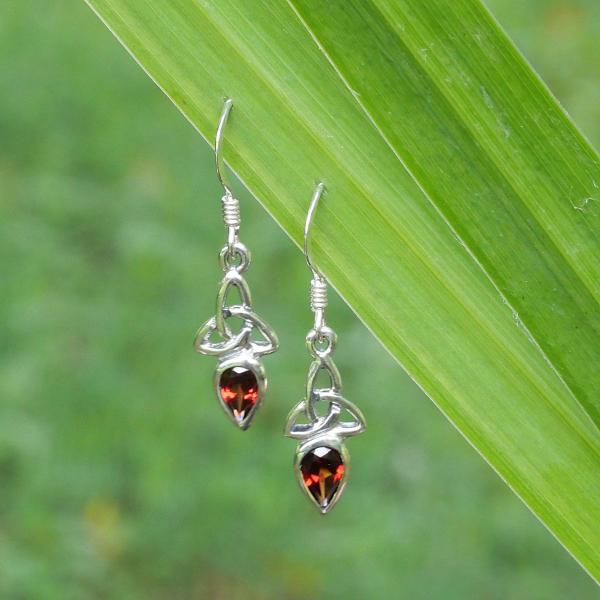 Silver Garnet Trinity Knot Earrings - ESS-256 picture